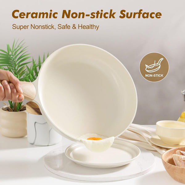 8Inch Ceramic Nonstick Frying Pan Small Skillet, White | Healthy Ceramic Coating Omelette Pan, Non-Toxic Kitchen Cooking Chef'S Pan, PFOA/PFAS/PTFE Free, Induction Compatible2