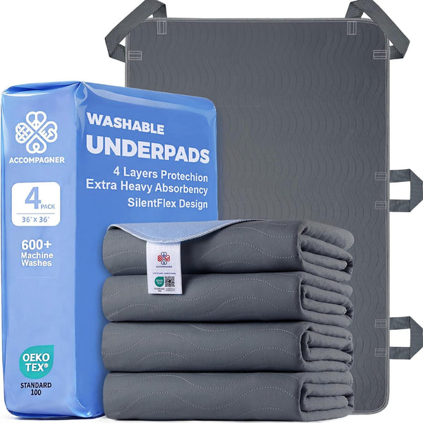 Accompagner Incontinence Bed Pads Washable Waterproof, Ultra-Absorbent Reusable Underpads for Diaper Changing, Nursing, Bedridden, Adults, Seniors, Kids and Dogs (Blue, 24"X24"(Pack of 6))39
