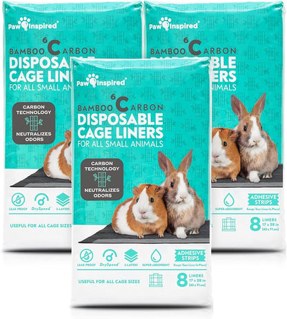 Paw Inspired Disposable Cage Liners, 28X17 Inch (C&C 2X1), 24 Count | Bamboo Charcoal Odor Controlling, Super Absorbent Pads for Guinea Pigs, Ferrets, Rabbits, Hamsters, Small Animals1