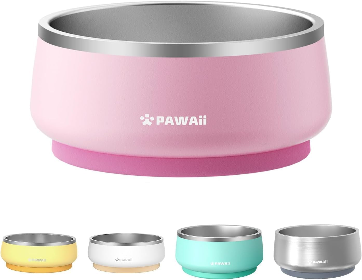 pawaii-dog-bowl-34-oz-stainless-steel-food-and-water-bowl-id-tag-1-pack-double-wall-design-non-slip-rubber-base-dishwasher-safe-smooth-open-design-not-a-slow-feeder-easy-rinse-interior