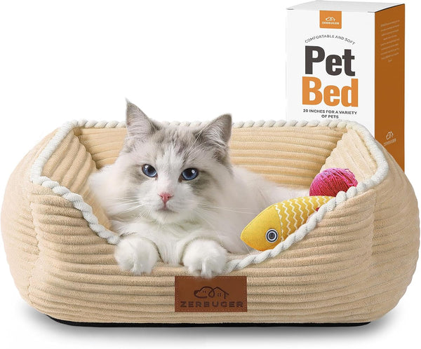 Cat Dog Bed for Pets, Rectangle Pet Bed Gift for Puppy and Kitten, Machine Washable Calming Fluffy Pet Couch Sofa for Indoor Outdoor, Portable Soft Cat Bed with Non-Slip Bottom (Small, Pink)12