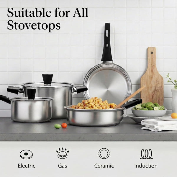 Stainless Steel Pots and Pans Set Non Toxic, 6Pcs Kitchen Cookware Sets with Stay-Cool Handles, Dishwasher Safe&Compatible with All Stovetops(Gas,Electric&Induction)4