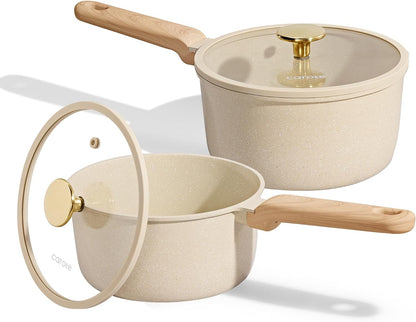 Ceramic Nonstick 1.5Qt & 2.5Qt Sauce Pan Sets with Lid | Kitchen Non Toxic Cookware Set with Stay-Cool Handle, All Stovetops Compatible, PFOA Free, Easy to Clean1