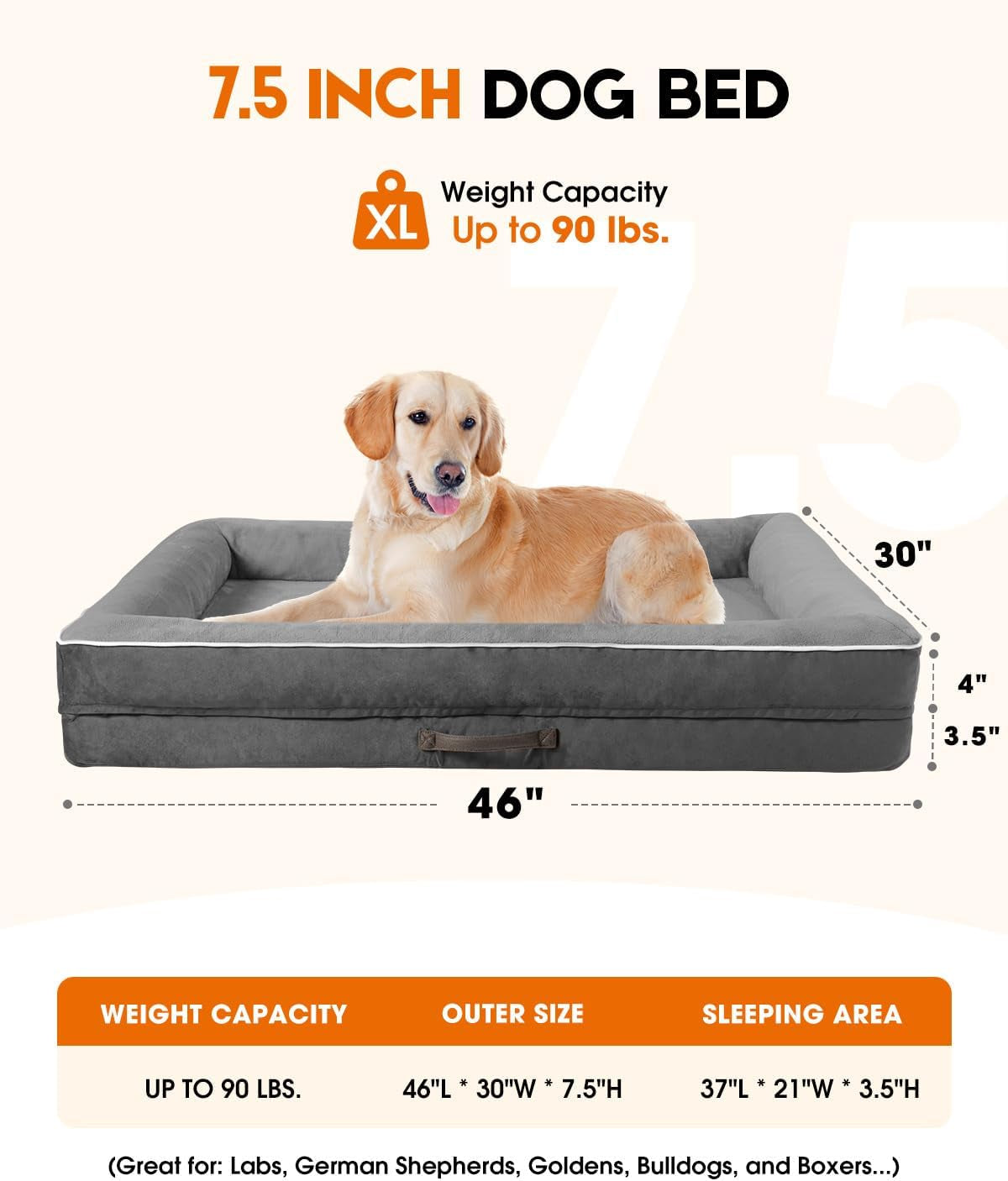 upvilla-orthopedic-dog-bed-xl-four-sided-dog-sofa-washable-cover-gray