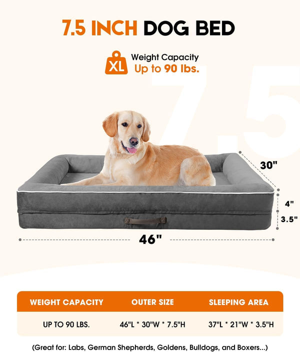 Upvilla Orthopedic Dog Bed XL, Four-Sided Dog Sofa, Washable Cover, Gray4