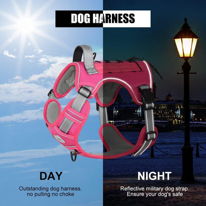 Tactical Dog Harness for Small Medium Large Dogs No Pull Adjustable Harness Training Easy Control Pet Vest,Reflective Working Training (Rose Red M(Neck:17-26,Chest:24-36))5