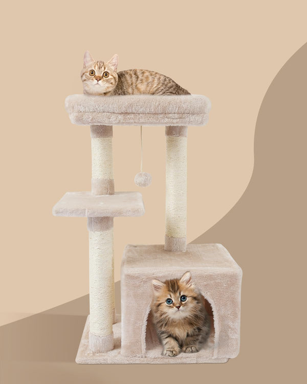 Cute Cat Tree Kitten Cat Tower Condo Cat Furniture Sisal Scratching Posts B | FISH&NAP for Indoor Jump Platform Activity Center Play House Beige2