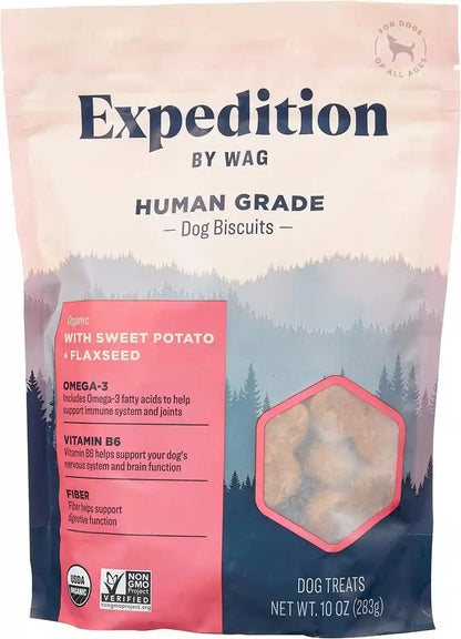 Amazon Brand - Wag Expedition Human Grade Organic Biscuits Dog Treats, Non-Gmo, Pumpkin & Chia Seed, 10 Oz, Pack of 17