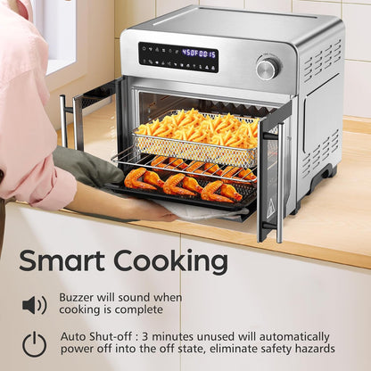 French Door Air Fryer Toaster Oven Combo, 24QT 10-In-1 Oven | 1700W Heating, Adjustable Fan Speed, Rotisserie Function, 102-Recipe Book, Removable Crumb Tray, Stainless Steel Finish6