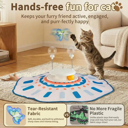 MOHAYA Interactive Cat Toy 5-In-1, Smart Automatic Cat Toys for Bored Indoor Cats, Motion & Sound Activated Toy with Fluttering Butterfly, Moving Feather, Track Balls & Slow Feeder Treat Dispenser3