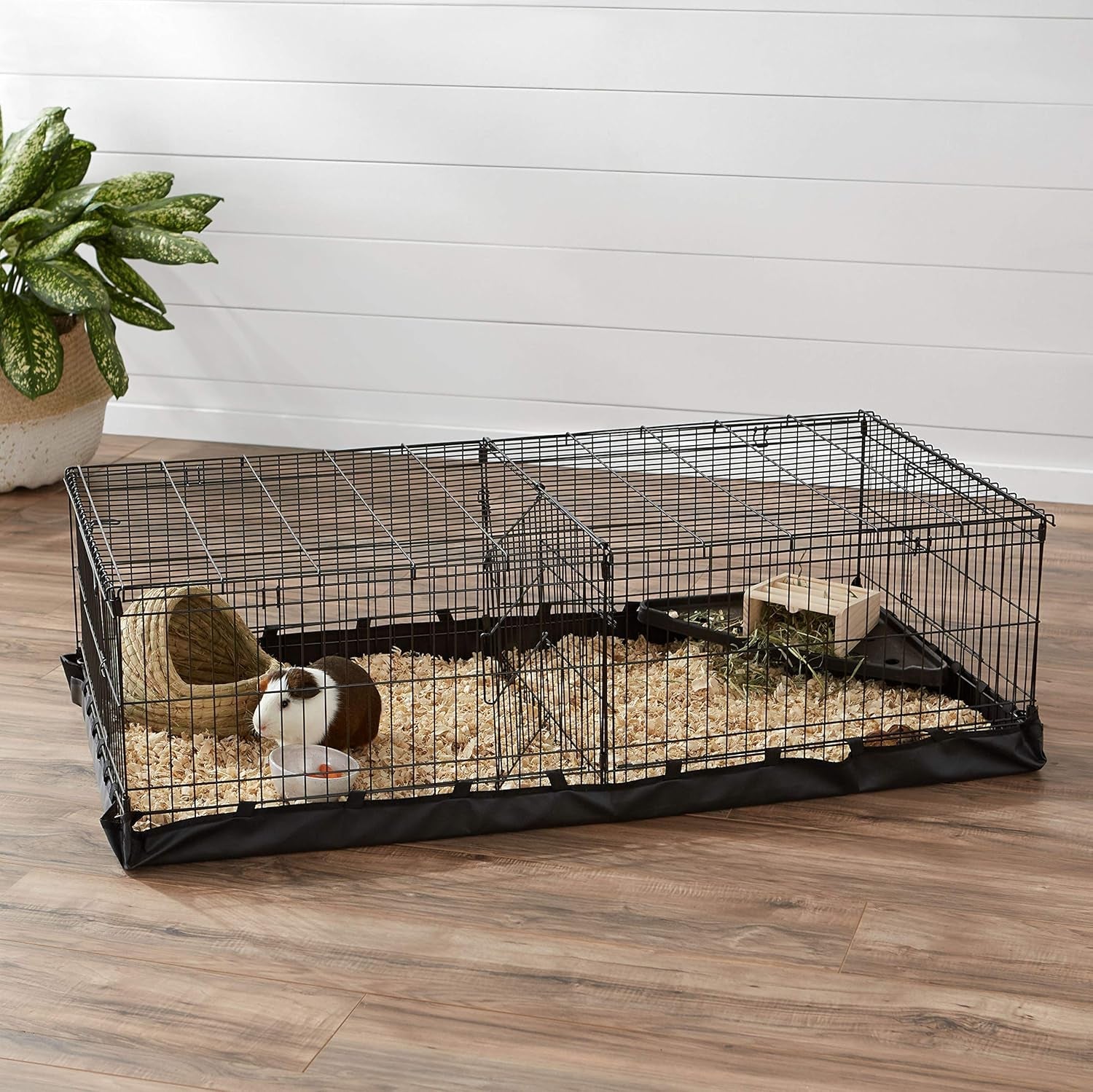 amazon-basics-leakproof-canvas-bottom-guinea-pig-cage-easy-to-clean-small-animal-habitat-with-divider-set-indoor-outdoor-portable-no-tools-needed-47-6l-x-24-2w-x-14h-black