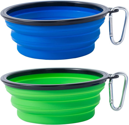 Dog Bowl Pet Collapsible Bowls, 2 Pack for Cats Dogs, Portable Pet Feeding Watering Dish for Walking Parking Traveling with 2 Carabiners (Small, Blue+Green)23