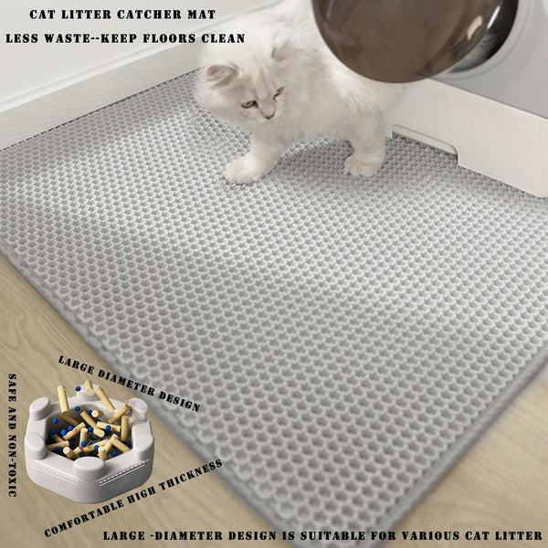 HCY&WLD Cat Litter Mat, 45X26/35X24/30X22/24X18 Inch Double Layer Cat Litter Box Mat, EVA Non-Slip, Waterproof Urine Proof Cat Litter Catcher Mat, Easy Clean Scatter Control (35X24 Inch, Khaki)4