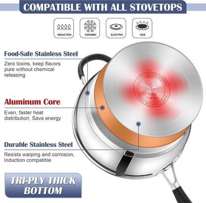 10-Piece Stainless Steel Cookware Set - Induction Pots and Pans Set | Tri-Ply Base with Stay-Cool Handles, Dishwasher Safe, Non-Toxic Kitchen Cooking Set W/ Frying Pans, Saucepans, Stockpot3
