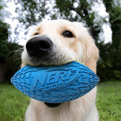 Nerf Dog Tire Squeak Football Outdoor Dog Toy, 6 Inch Dog Football Squeaking Toy for Medium and Large Breeds, Blue7
