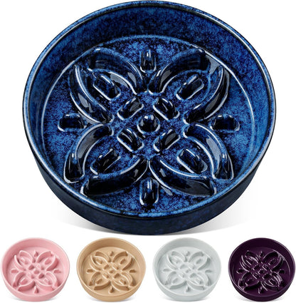 Vancasso Ceramic Slow Feeder Dog Bowls, Puzzle Dog Food Bowls with Floral Maze, anti -Slip Pet Food Dish for Small Breed, 0.6 Cups, Blue14
