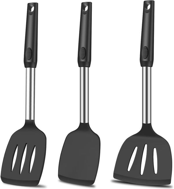 Spatula Set Silicone Heat Resistant for Nonstick Cookware Rubber Silicone Spatula Turner Fish, Large Nonstick Plastic Egg Wok Spatula for Kitchen Use Cooking Utensils Set1