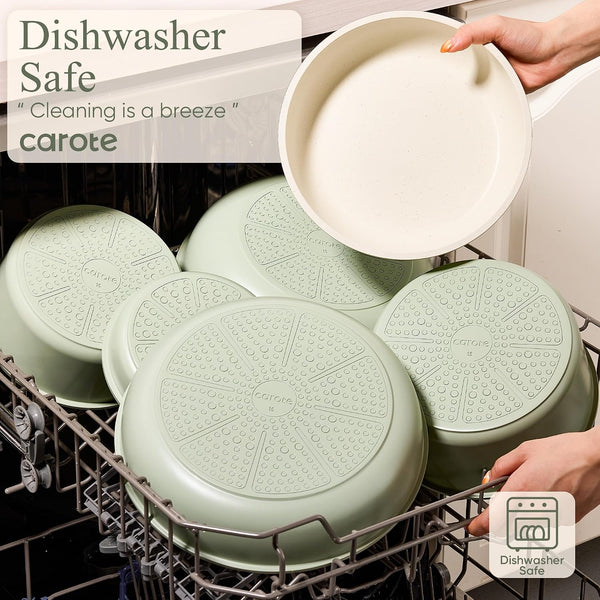 19Pcs Pots and Pans Set Non Stick, Detachable Handle Cookware | Kitchen Cooking Sets, Space Saving, Dishwasher & Oven Safe, Non-Toxic, for Camping/Rv/Traveling, Sage Green7