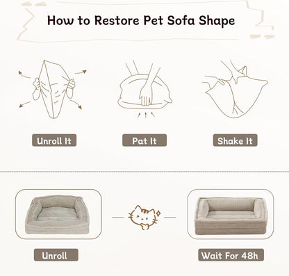 Laojin Balhen Cat Couch for Pets, Washable Cat Beds for Indoor Cats, Super Soft Plush Supportive Dog Couch Bed for Puppy and Kitten with Anti-Slip Bottom, 24Inch, Beige7