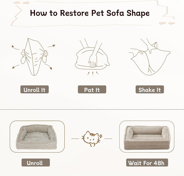Laojin Balhen Cat Couch for Pets, Washable Cat Beds for Indoor Cats, Super Soft Plush Supportive Dog Couch Bed for Puppy and Kitten with Anti-Slip Bottom, 24Inch, Beige7