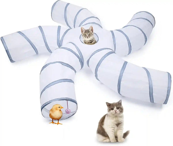 EGETOTA Cat Tunnel for Indoor Cats Large, with Play Ball S-Shape 5 Way Collapsible Interactive Peek Hole Pet Tube Toys, Puppy, Kitty, Kitten, Rabbit (Blue & Black)8