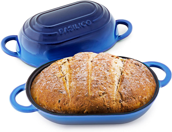 Enameled Cast Iron Bread Oven 2 Qt (Blue), Non-Stick Single Loaf Cast Iron Bread Pan with Lid, Easy Homemade Sourdough Dutch Oven with Lid, Oven-Safe Artisan Bread Baking Pan1