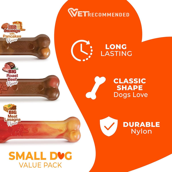 Nylabone Power Chew Original Bone Dog Chew Toys, X-Small, 3 Count | Pancakes & Sausage, Roast Beef, & Meat Lasagna Flavor, Durable, Long Lasting, Flavor Throughout, for Dogs up to 15 Lbs3
