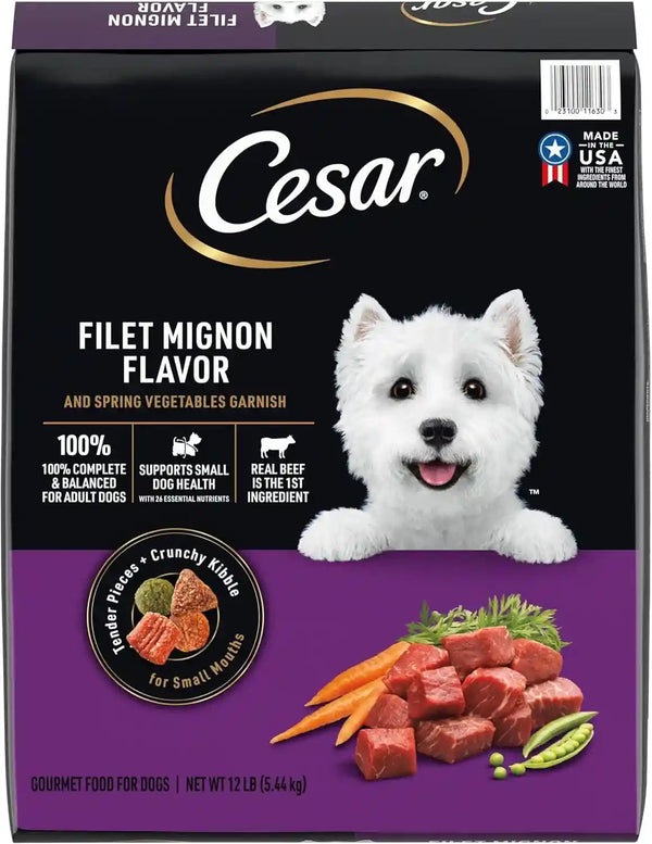 Cesar Small Breed Dry Dog Food, Filet Mignon & Spring Vegetables, 12 Lb | Made in USA, Real Beef #1 Ingredient, 26 Essential Nutrients, Supports Small Breed Health, No Artificial Flavors1