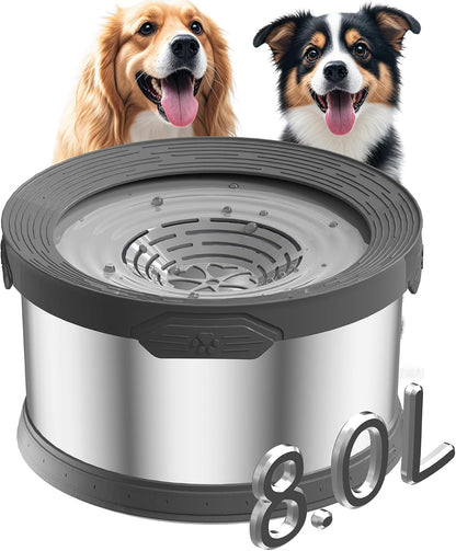 6.5L Dog Water Bowl No Spill 1.6 Gallon Stainless Steel Water Bowl for Dogs 220Oz Large Capacity No Splash Slow Drinking Feeder with Anti-Slip Mat for Messy Drinkers 6.5L+2 Filters14