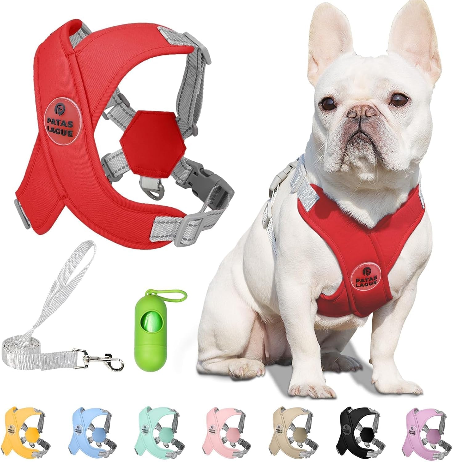 patas-lague-dog-harness-with-leash-set-adjustable-soft-padded-step-in-dog-vest-no-choke-no-pull-reflective-for-small-medium-pets-with-poop-bags-and-dispenser-solid-and-no-chew-pink-m