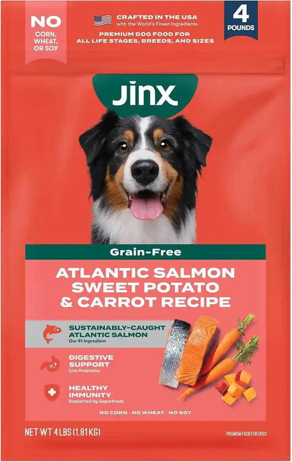 Jinx Grain Free Dry Dog Food - Real Salmon, Sweet Potato & Carrot, 4Lb | Premium Kibble for Digestive Support & Healthy Immunity - No Fillers, All Lifestages (Puppy, Adult & Senior), Breeds & Sizes1