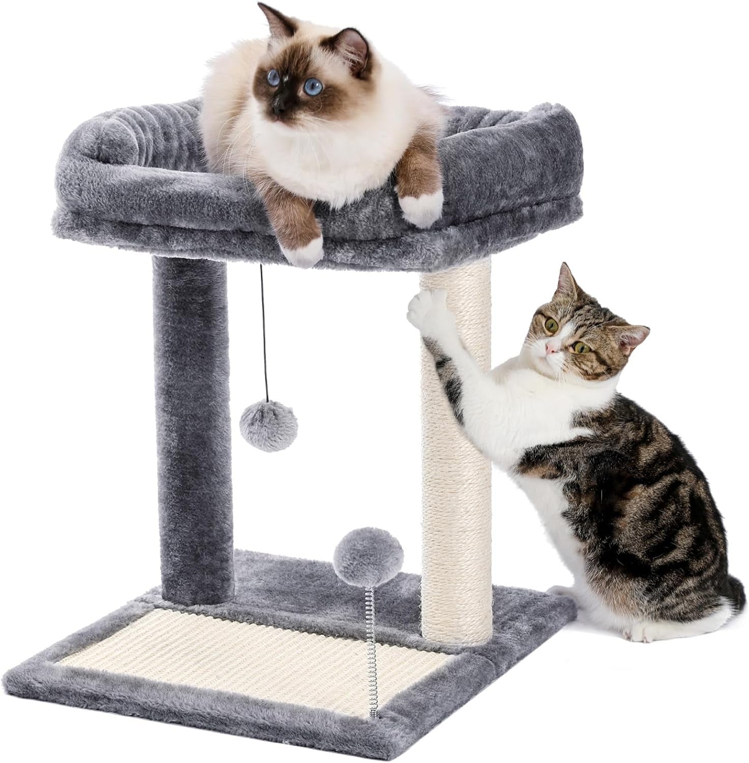 pawz-road-cat-scratching-post-with-bed-small-cat-tower-with-pad-ball-19-cat-stand-with-padded-removable-bed-full-sisal-scratching-post-scratcher-pad-dual-play-ball-for-kittens-indoor-cats