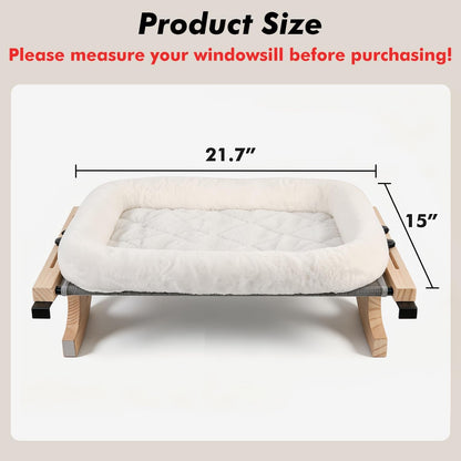 AMOSIJOY Cat Sill Window Perch Sturdy Hammock Window Seat with Cushion Bed Cover, Wood & Metal Frame for Large Cats, Easy to Adjust Cat Bed for Windowsill, Bedside, Drawer and Cabinet(Cushion Bed)3