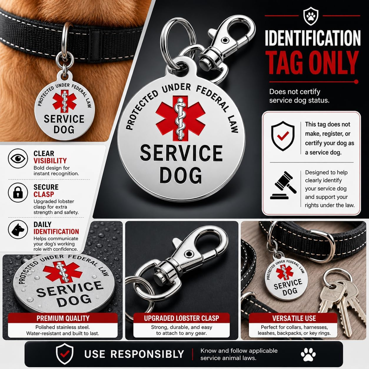 service-dog-tag-double-sided-with-federal-protection-1-25-inch-federal-protection-medical-alert-symbol-protected-by-federal-law-easily-attach-to-collar-harness-vest