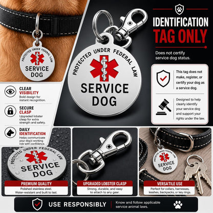 Service Dog Tag Double Sided with Federal Protection, 1.25 Inch | Federal Protection, Medical Alert Symbol,Protected by Federal Law Easily Attach to Collar, Harness, Vest6