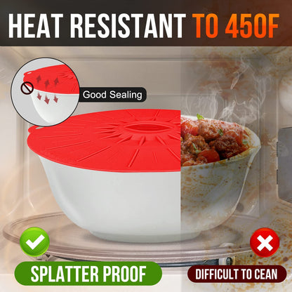 Silicone Lids - 5 Pack Heat Resistant Microwave Splatter Cover, Reusable Silicone Suction Lids for Food Storage Fits Bowls, Cups, Skillets, Plates, Pots, Pans Stovetop, Oven, Fridge Safe3