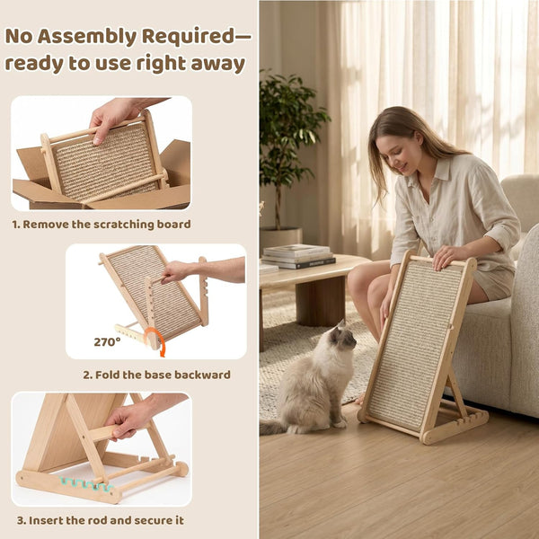 Xiaz Cat Scratcher, 23" Sisal Cats Scratching Board with 5 Adjustable Heights, No Assembly Required, Foldable Cat Scratchers for Indoor Cats and Kittens, Ready to Use2
