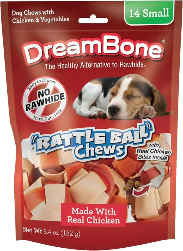 Dreambone Chicken Rattleball Dog Treats, Daily Rawhide-Free Chew, Digests Safely, with Real Protein, Chicken and Veggies, 14 Count1