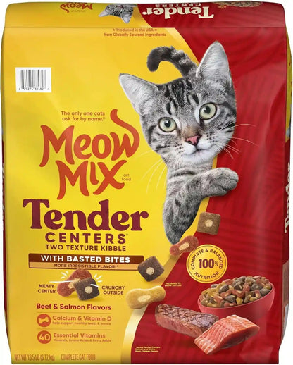 Meow Mix Tender Centers, Salmon & White Meat Chicken Flavors, Dry Cat Food, 20 Lb. Bag | Dry Cat Food with Two Texture Kibble, Meaty Center Surrounded by a Crunchy Outer Layer, Complete and Balanced Nutrition20