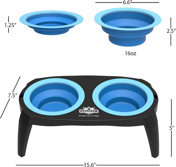 Elevated Pet Bowls Collection with Non Slip Stand for Dogs and Cats-Removeable and Collapsible Silicone Feeder for Food and Water- 16 Oz Each by PETMAKER (Pink), Blue2