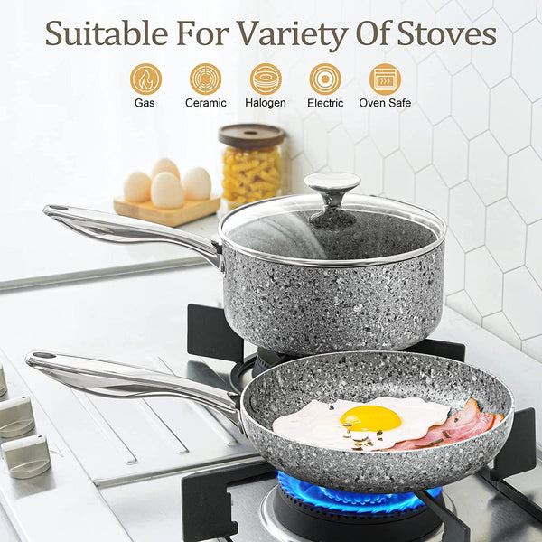 Stone Cookware Set 10 Piece, Ultra Nonstick Pots and Pans Set with Stone-Derived Coating, Kitchen Cookware Sets, Stone Cookware Sets, Granite Pots and Pans - 10 Piece4