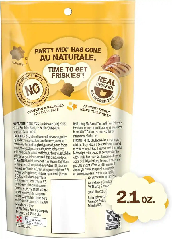 Purina Friskies Natural Cat Treats, Party Mix Natural Yums with Real Chicken & Vitamins, Minerals & Nutrients - (Pack of 10) 2.1 Oz. Pouches7