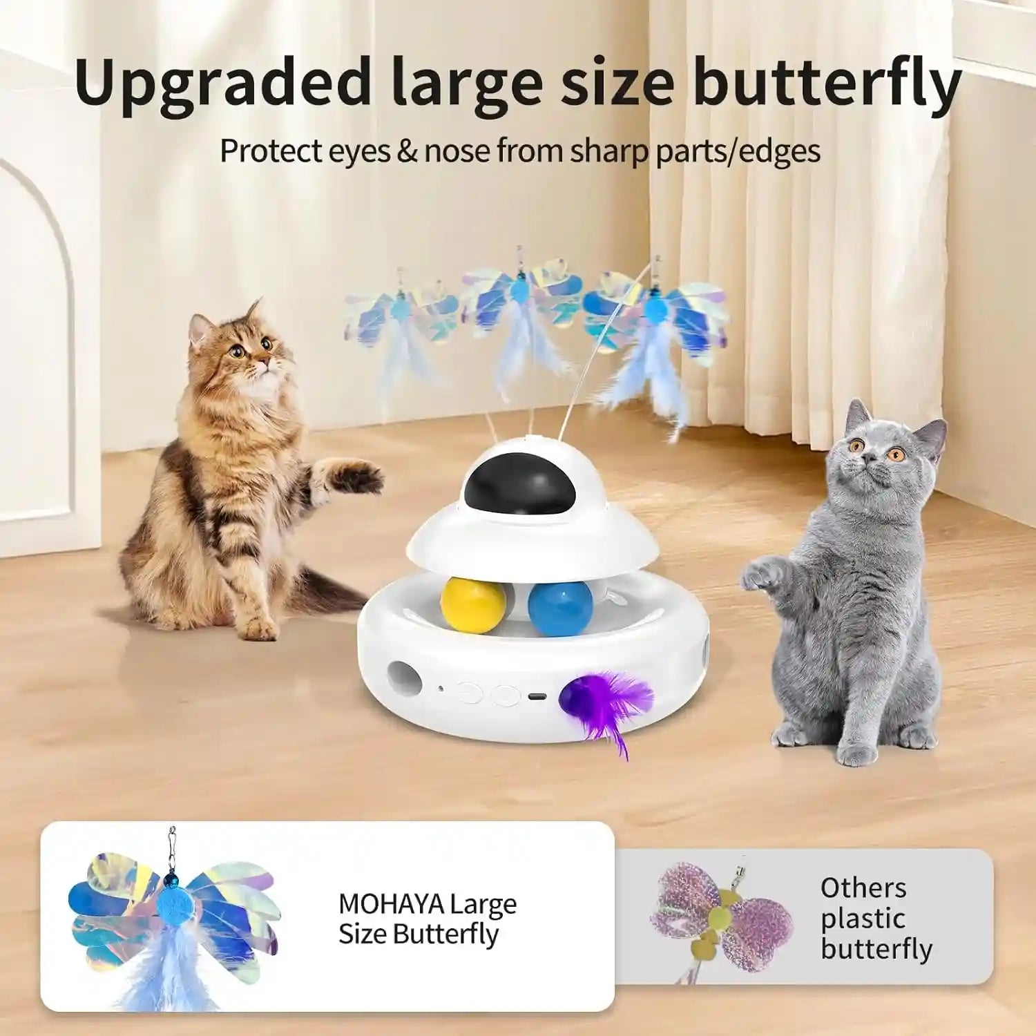 mohaya-cat-toys-4-in-1-interactive-cat-toy-for-indoor-cats-with-laser-fluttering-butterfly-moving-feather-and-track-balls-usb-rechargeable-self-play-kitten-toy-white