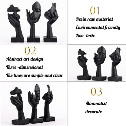 3 Pcs Thinker Small Statue Set - Black Art Abstract Home Accent Figurines for Decor Bedroom, Shelves, Living Room Coffee Table, Office Desktop (3 Pcs Black, 6")5