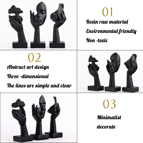 3 Pcs Thinker Small Statue Set - Black Art Abstract Home Accent Figurines for Decor Bedroom, Shelves, Living Room Coffee Table, Office Desktop (3 Pcs Black, 6")5