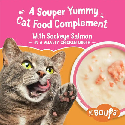 Purina Friskies Grain Free Lickable Cat Food Toppers Lil’ Soups with Sockeye Salmon in Chicken Broth - (Pack of 8) 1.2 Oz. Cups2