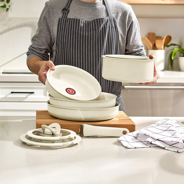 Ingenio Essentials Cookware Set with Detachable/Removable Handle 11 Piece, Granite Titanium Non Stick, Oven Broiler Safe 500F, Stackable, Pots and Pans Set, Frying Pans, Dishwasher Safe, Beige6