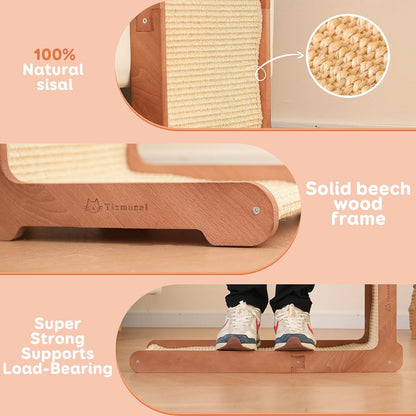 Sisal Cat Scratcher for Indoor Cats, Beechwood Base, Natural Sisal Woven Scratch Pad, Durable Scratching Post, Furniture Protector (L1)6