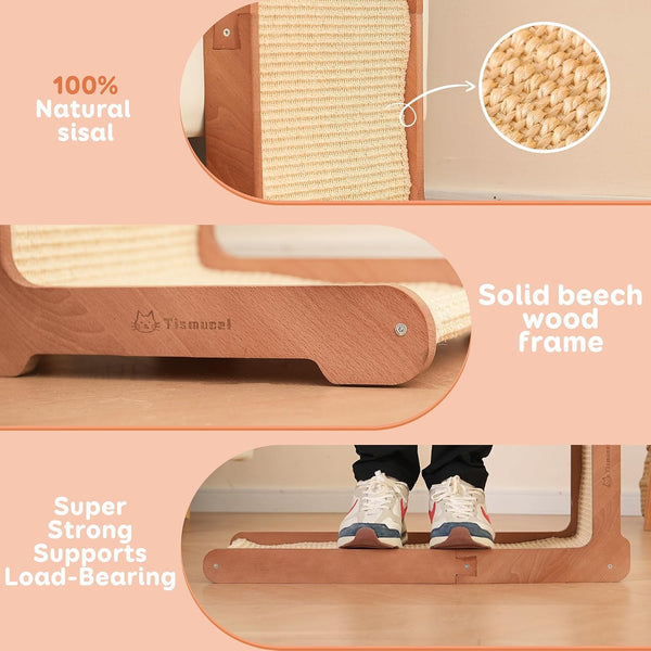 Sisal Cat Scratcher for Indoor Cats, Beechwood Base, Natural Sisal Woven Scratch Pad, Durable Scratching Post, Furniture Protector (L1)6