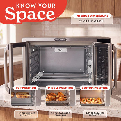 French Door Air Fryer Toaster Oven - 6 Slice Capacity, Temperature Probe, 18 Cooking Presets, Fryforce, Digital Display, 3 Rack Positions, Dishwasher-Safe Accessories, Stainless Steel13